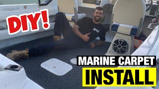 DIY  HOW TO INSTALL MARINE CARPET IN YOUR BOAT  PERMANENT  FULL BOAT RESTORATION  PART 26 [upl. by Aennyl]