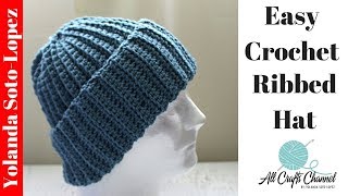 Easy Crochet Ribbed Hat  Beginner Crochet [upl. by Hoffer372]