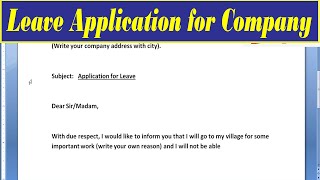 leave application for company  application for leave  Write leave letter for company [upl. by Denzil]