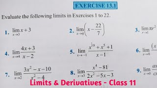 CBSE CLASS 11 th Mathematics Exercise 131  Chapter 13 limits and Derivatives [upl. by Eerized]