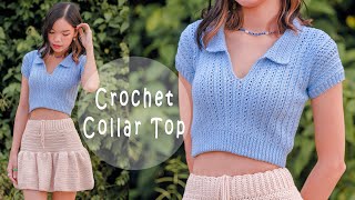 Crochet Ribbed Collar Top Tutorial  Crochet Collar Top  Chenda DIY [upl. by Coco632]