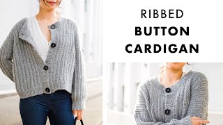 Crochet Ribbed Button Cardigan  How To Crochet a Button Cardigan DIY Tutorial [upl. by Annawik]