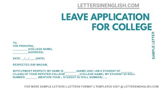 Leave Application To College Principal  Sample Leave Application [upl. by Rizzi]