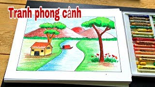 Cách vẽ tranh phong cảnh thật đơn giản  How to draw landscape very easy [upl. by Ativla]